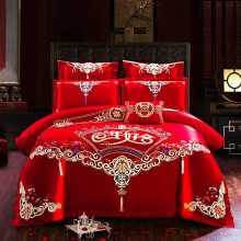 Home Textile Chinese Traditional Red Dragon And Phoenix Embroidery Asian Bedding Wedding Duvet Cover Set 4 Pieces King B