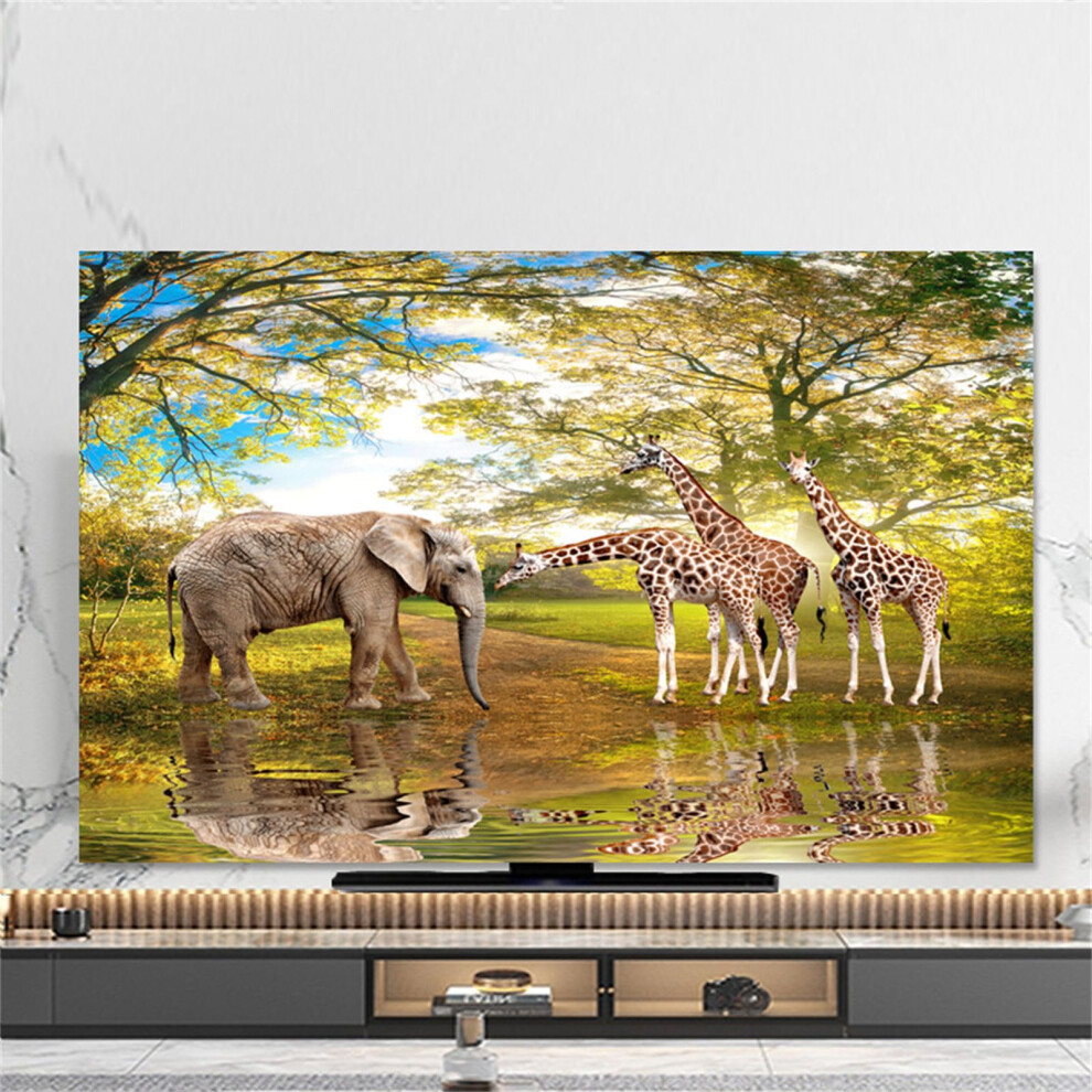 Tv Screen Protector 4548 Inch Elastic Dust Cover Forest Pattern Elephant And Giraffe Breathable Fabric 9187378594926