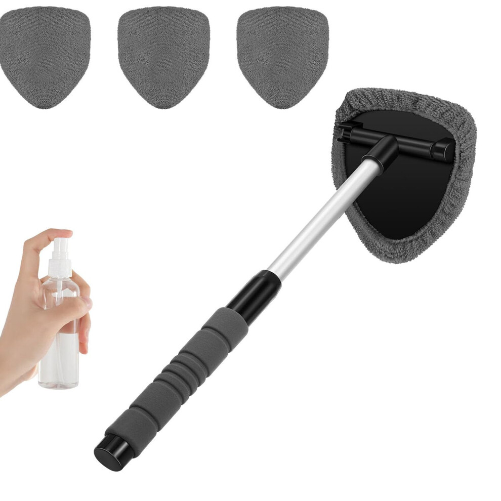 Car Windshield Cleaner With Extendable Handle And 180 Pivoting Head, Interior Microfiber Gray 9347817830866