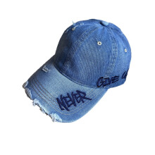 (Light Blue)Baseballkappe Buchstaben Stickerei Unisex Waterwashed Denim Schirmmütze für den täglichen Gebrauch