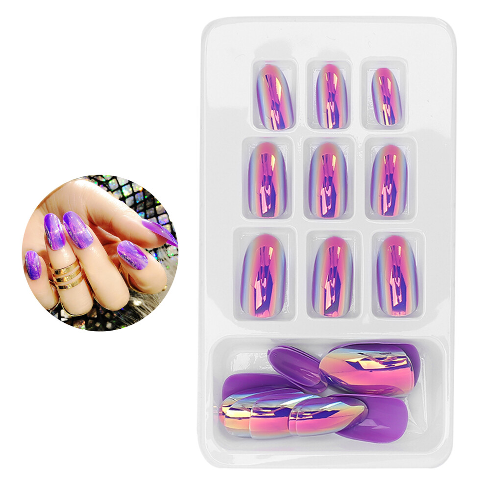 Fashionable 24pcs Fake Nail Patch Bright Colors Detachable Full Cover Nail Tips