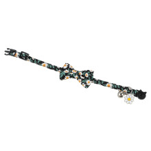 Flower Printed Cat Collar Bowknot Decors Adjustable-Black
