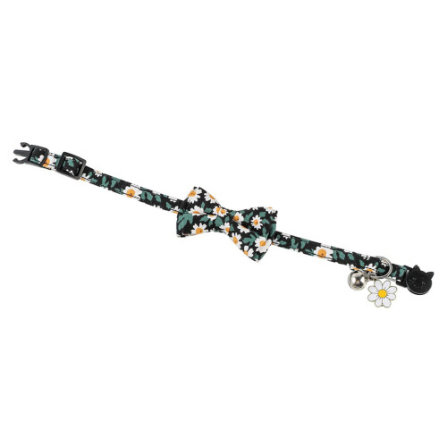 Flower Printed Cat Collar Bowknot Decors Adjustable-Black
