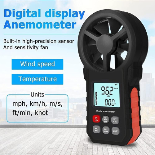 Digital Anemometer Handheld Wind Speed Meter Temperature Backlit Display Max Min Avg Readings For HVAC Installation 2