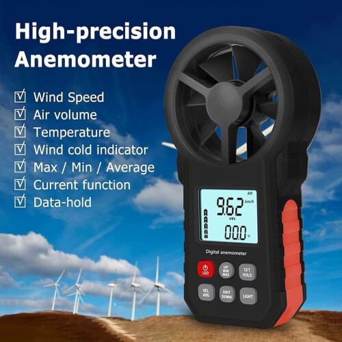 Digital Anemometer Handheld Wind Speed Meter Temperature Backlit Display Max Min Avg Readings For HVAC Installation 1