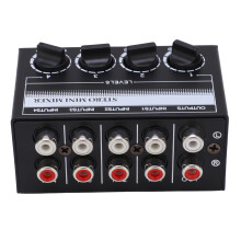 Stereo Mini Mixer Passive 4-Channel RCA Audio Hub Black/White