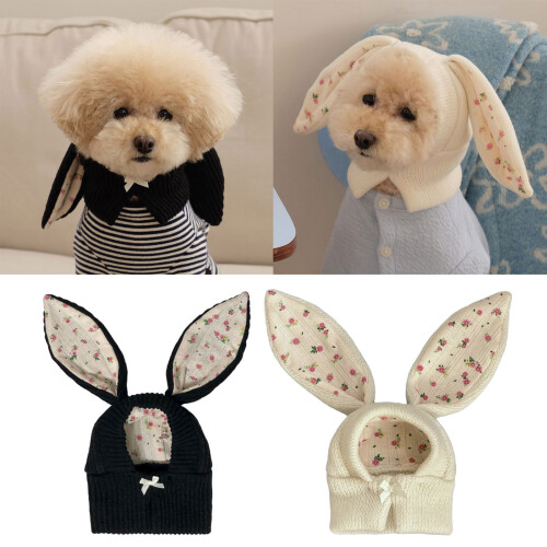 Knit Rabbit Ears Shape Hat for Cat Christmas-Black S 2