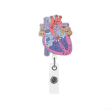 Retractable Badge Reel Acrylic Heart Lung Brain Design 360Degree Rotation Clip For Healthcare Professionals