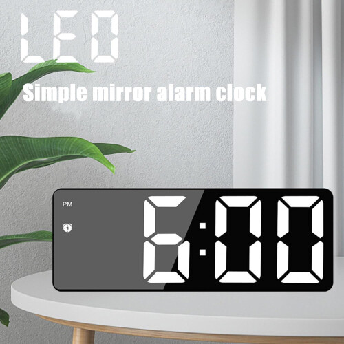 Luminous Mirror Clock Digital Alarm Clock Bedside LED Mirror Display Large Desk Clock Electronic Clock Date Temperature 1