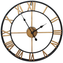 Silent Vintage Wall Clock Roman Numerals Metal Skeleton Battery Operated Gold 31.5 Inch 80 Cm No Ticking Home Decor