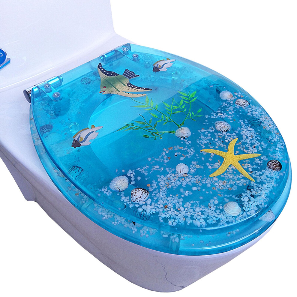Toilet Seat Soft Close Quick Release Fixing Stay Tight Oval Resin Antibacterial With Stainless Hinges Blue 9187378599129