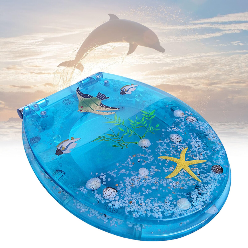 Toilet Seats Resin Soft Close Blue, Slow Close Quick Release, Ocean Starfish Design, Blue Bream Model, Never Loosens 9199774242998