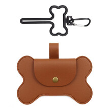 Poo Bag Holder Dog Poop Bag Dispenser Leather Waste Carrier Brown Rabbit Pattern For Walking