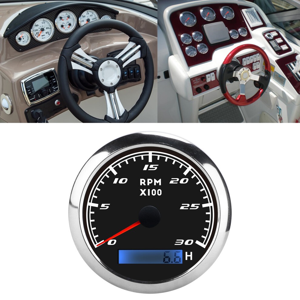 Car Marine Boat Tachometer Gauge 85Mm Ip67 Stainless Steel Black 9321377515760