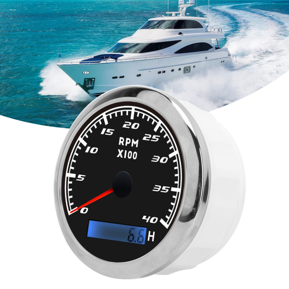 85Mm Waterproof Stainless Steel Car Truck Boat Tachometer With Backlight Red 3111377515756