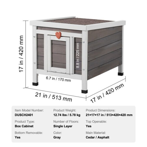 Nicho externo para Gato - DUOKU - Casa de Madeira - Resistente a Intempéries - 21x17x17 polegadas - Cinza 1