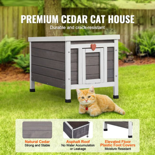 Nicho externo para Gato - DUOKU - Casa de Madeira - Resistente a Intempéries - 21x17x17 polegadas - Cinza 2