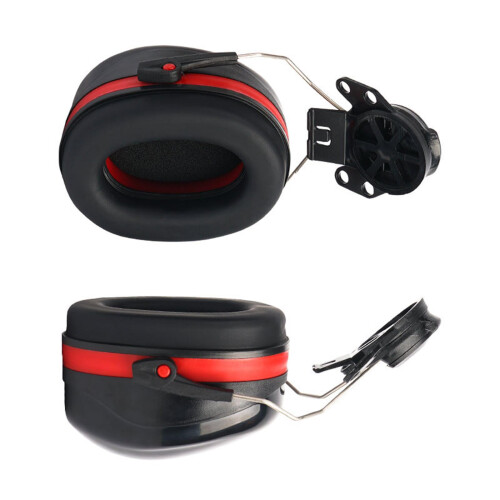 Noise Suppression Ear Muff For Work Helmets With Adjustable Headband Black And Red For Construction Site Sanding Tasks