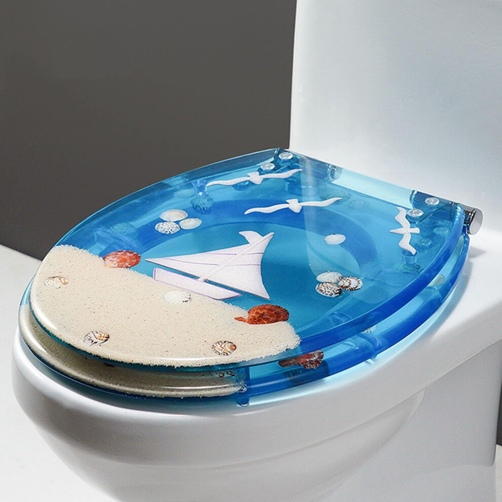 3D Effects Toilet Seat Ocean Series Round Resin With Real Shells And Gravel, Quietclose Stainless Hinges, Quickrelease 9199774245234