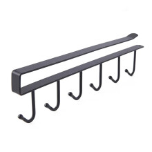 Under Shelf Storage Rack with 6 Hooks, Kitchen Hanging Organizer for Cups and Utensils, Black