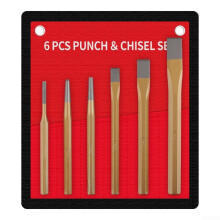 Metal Chisel Set 6 Pcs With Flat Center Punch For Stone Wood Brick Concrete Includes Storage Pouch