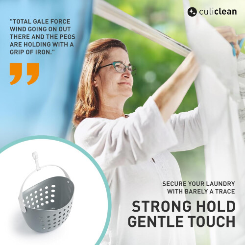 Peg Basket for Washing Line with Secure Hook, Clothes Peg Holder for Laundry, GreyWhite 1