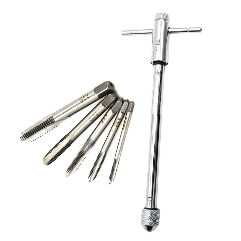 Thandle Ratchet Tap Wrench Long Adjustable Silver, 5Pc M3m8 3Mm8mm Metric Plug Taps 9199774245616