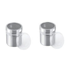 Flour Sugar Salt Shaker 2Piece Stainless Steel With Lid Fine Mesh For Icing Sugar Cocoa Powder Chocolate Powder Baking