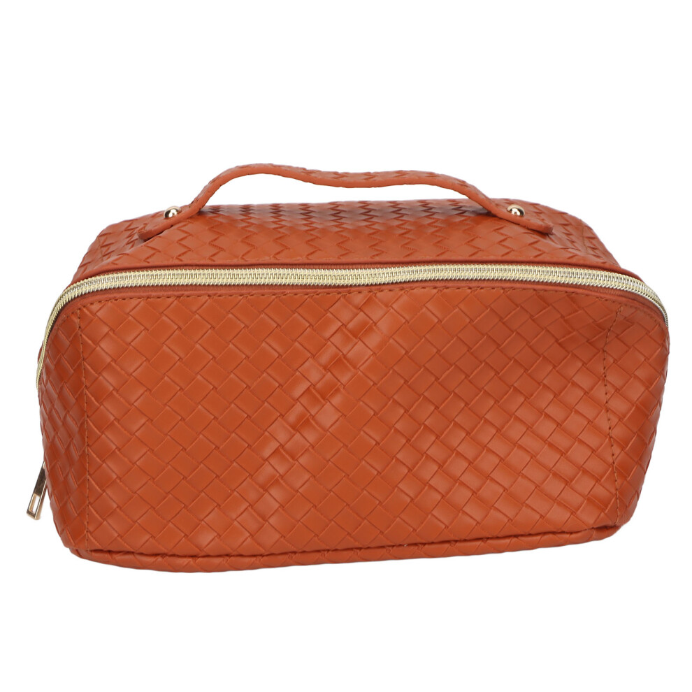 Chic Travel Companion, Portable Makeup Bag, Exquisite Sewing Sturdy And Durable Pu Leather Waterproof Case For Women With Handle And Large Capacity