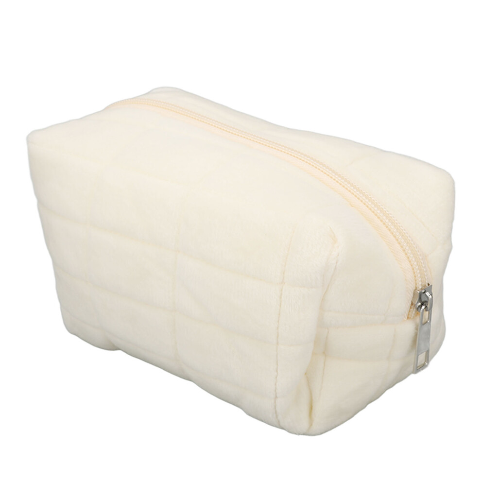 Cute Furry Makeup Bag Compact Travel Toiletry Pouch Soft Lightweight Material Zipper Closure Chic Quilting Patterns Ample Space Multifunctional Organ