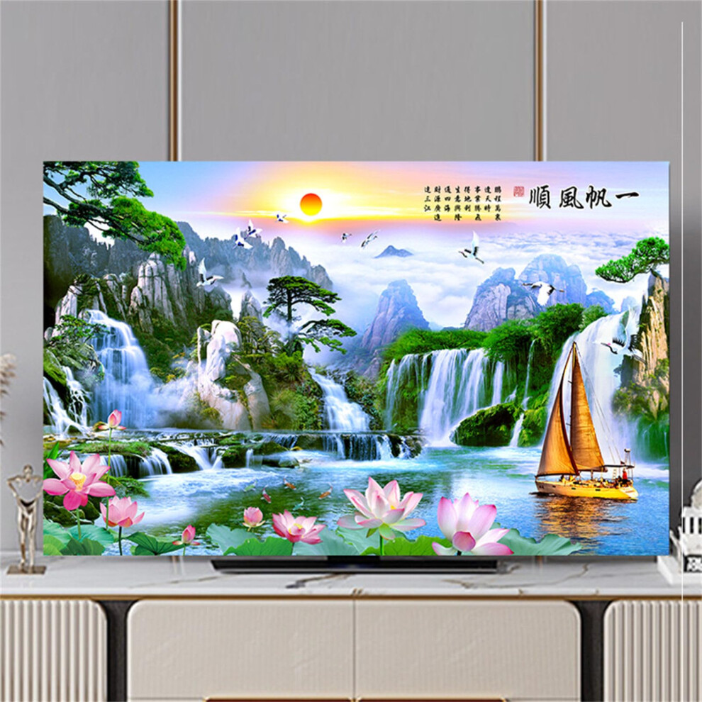 Tv Cover 3D Sunrise Pattern, Universal 3280 Inch Stretch Dust Cover For Tv, Lotus Flower Design 75 Inch 9347817833706