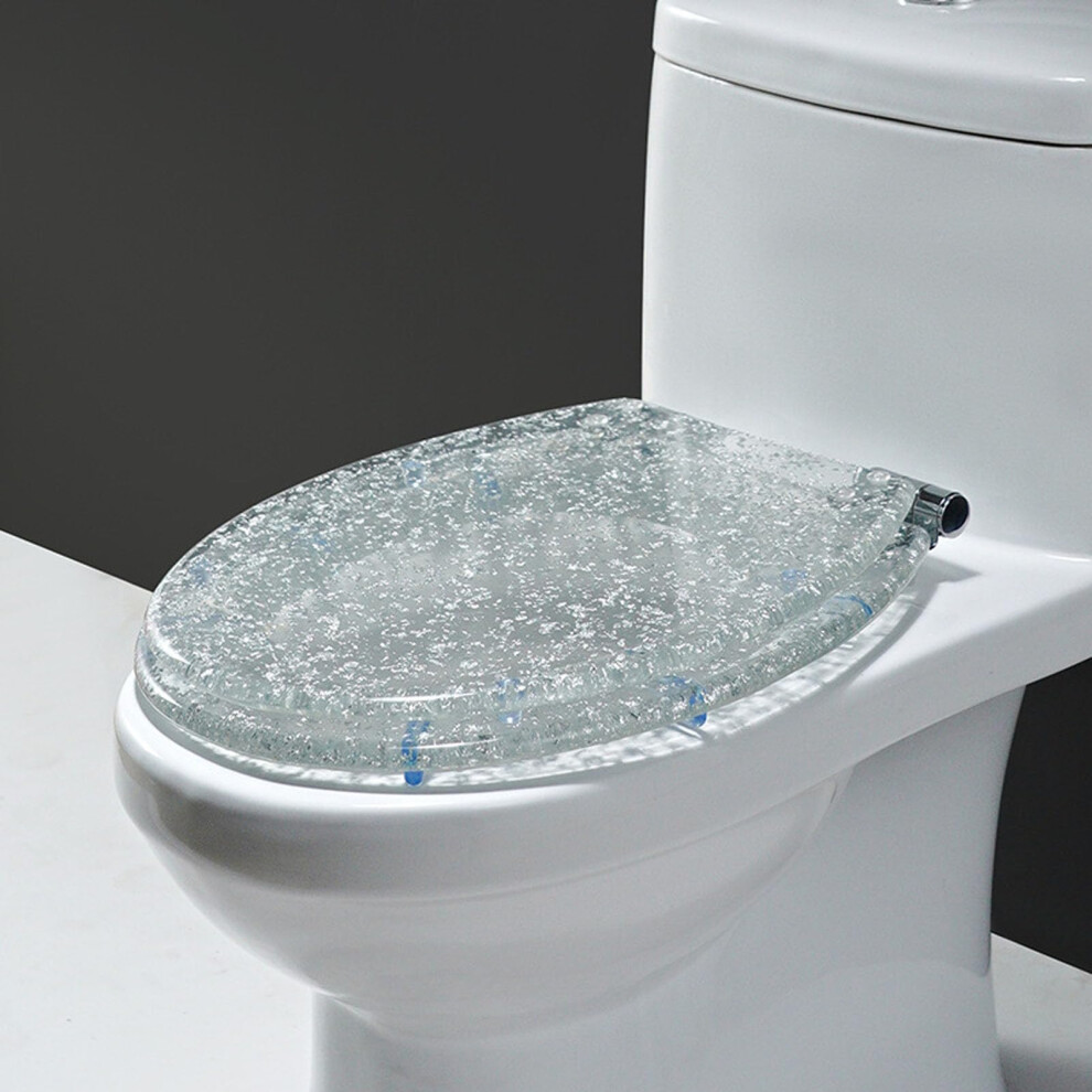 Soft Close Toilet Seat Quick Release 360 Degree Hinges Fix Fittings Resin Glitter Toilet Lid Oval 42X36 Cm 9187378603437