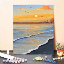 Paint by Numbers for Adults Sunset Sea View DIY Oil Painting Kit with Brushes Acrylic Paint Canvas 18x24in