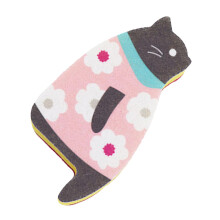 Kitten Dishwashing Sponge Cat Shape Scrubber NonAbrasive Foam For Utensils Cookware Cups Plates Cherry Blossoms