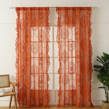 Orange Lace Curtain 55W X 79L 1 Panel Rose Floral Embroidery Rod Pocket Sheer Boho Vintage Bedroom Living Room Curtain