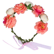 Coroană de flori artificiale cu bandă de susținere pentru femei și fete, coroană elegantă cu halou floral cu panglică reglabilă, design