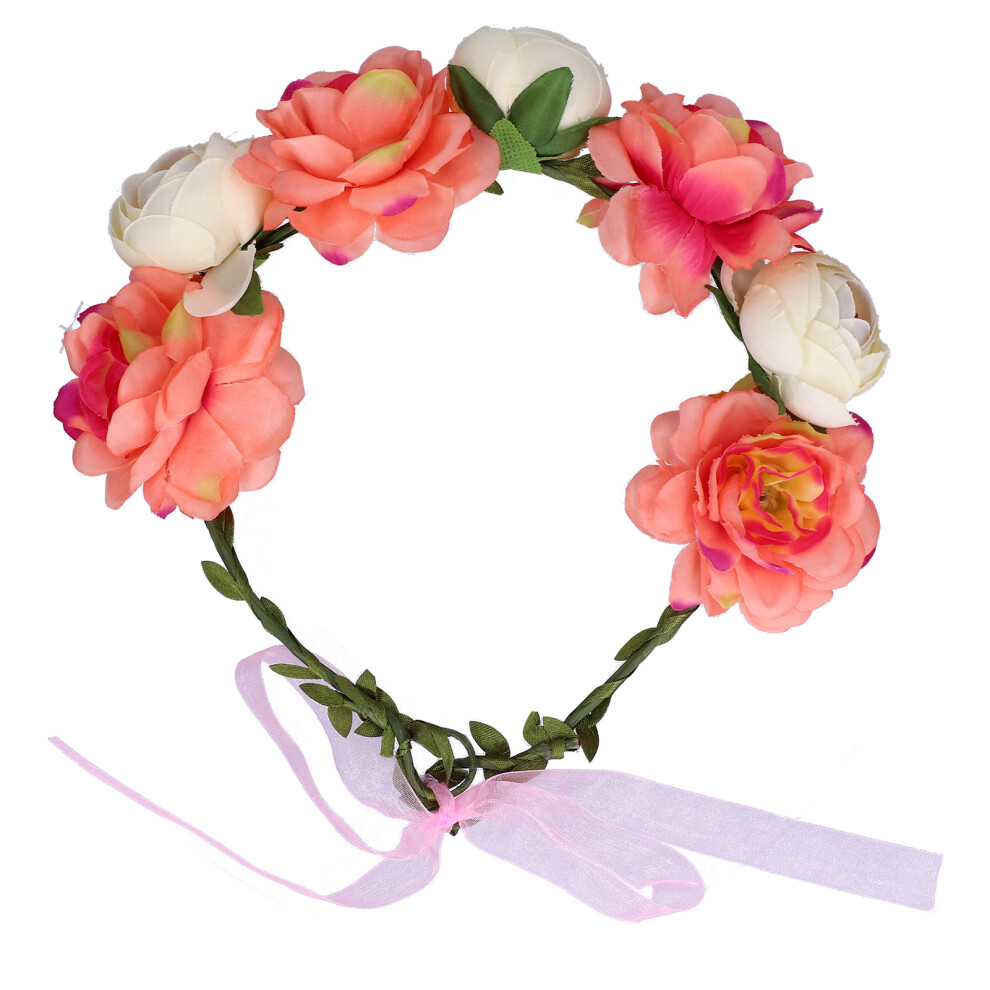Wedding Floral Crown Headpiece For Women, Adjustable Artificial Flower Wreath With Ribbon, Hypoallergenic Comfortable Headband For Bridal Maternity