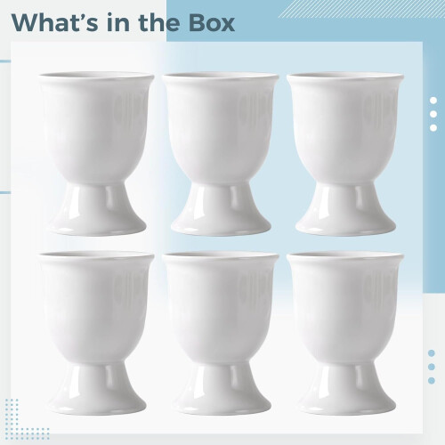 Set Of 6 White Ceramic Egg Cups Easter Decor Egg Cup Holders, MultiPurpose For Small Drinks, Dishwasher Safe 2