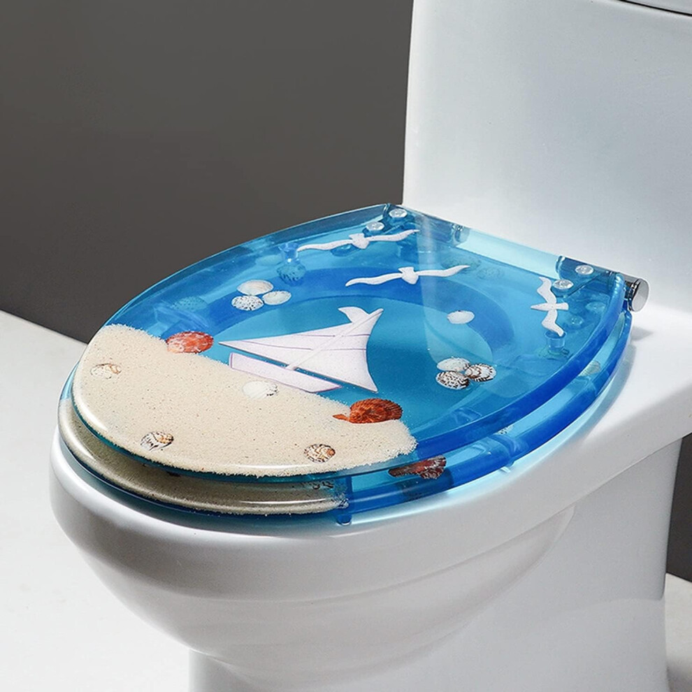 Ocean Series Resin Toilet Seat Oval Quiet Slow Close Quick Release Thickened Adjustable Hinges Fix Easy To Clean 9187378605707