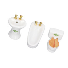 Set di accessori bagno in ceramica per casetta delle bambole, miniatura 3 pezzi, scala 1:24