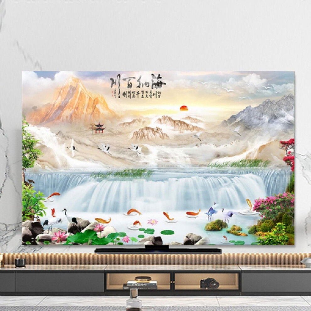 Chinese Style Tv Dust Cover 3739In, Elastic Landscape Screen Protector, Dustproof Scratchresistant 9199774251686