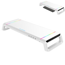 Monitor Riser Adjustable Base Storage Rack With RGB Lighted Laptop Elevator Stand USB Expansion Hub Moonlight White