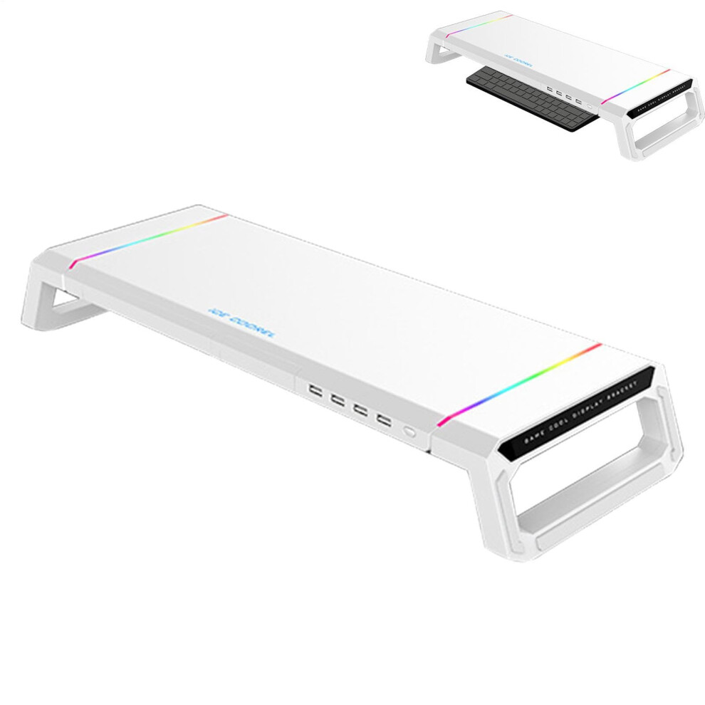 Monitor Riser Adjustable Base Storage Rack With Rgb Lighted Laptop Elevator Stand Usb Expansion Hub Moonlight White 9347817844696
