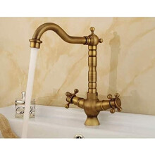 Kitchen Taps Basin Fittings Antique Brass Sink Faucet Double Cross Handle Mixer for Hot and Cold Water in Bathroom and Kitchen