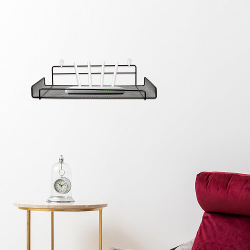 Wallmounted Router Storage Shelf Large Iron, NoDrill Floating Display Rack for WiFi Devices 2