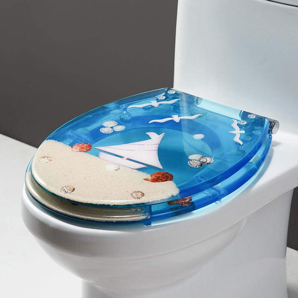 Toilet Seat Softclose Ureaformaldehyde Resin Fixed U/V/O Shape Cover Quickrelease Easy Clean Blue Sailboat 9199774252683