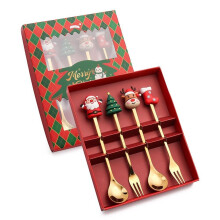 Christmas Cutlery Set with Cute Christmas Design, Dishwasher Safe Dessert Spoon and Fruit Fork