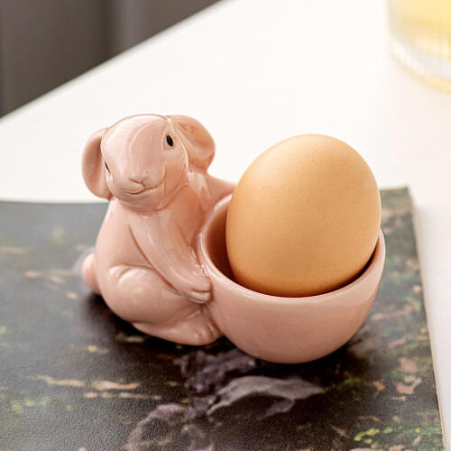 Ceramic Rabbit Egg Cups Set with Stable Holding, Stackable Storage for Breakfast, Pink 1