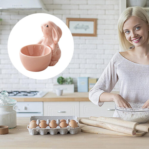 Ceramic Rabbit Egg Cups Set with Stable Holding, Stackable Storage for Breakfast, Pink 2