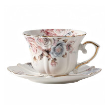 Vintage Floral Bone China Tea Cup and Saucer Set 6.8oz Gold Trim Coffee Cup Gift Pink010